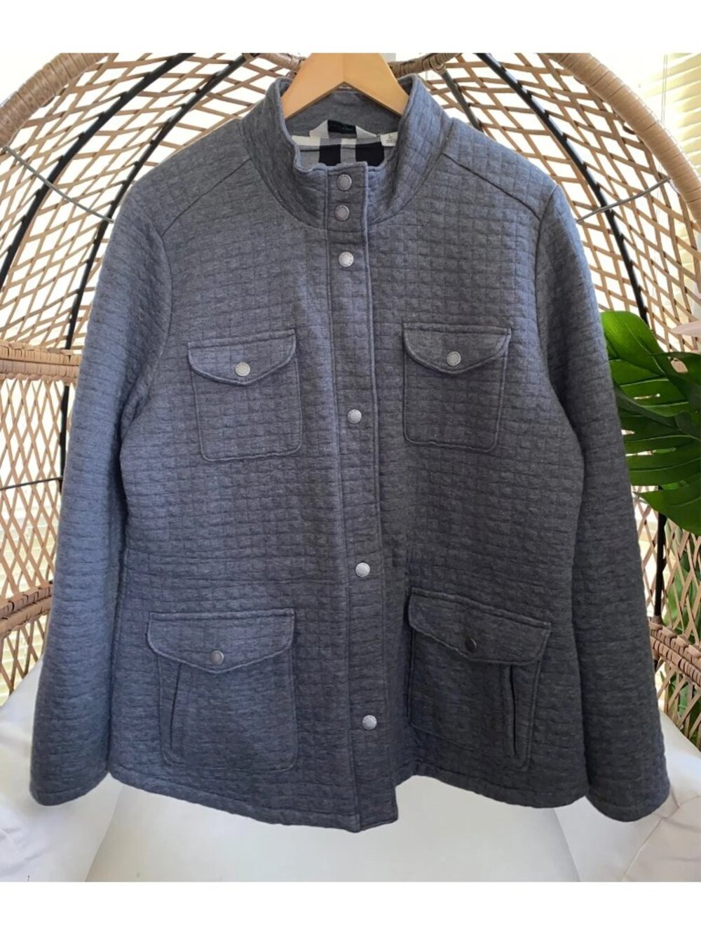 L.L. Bean women's gray quilted utility field jacket size large